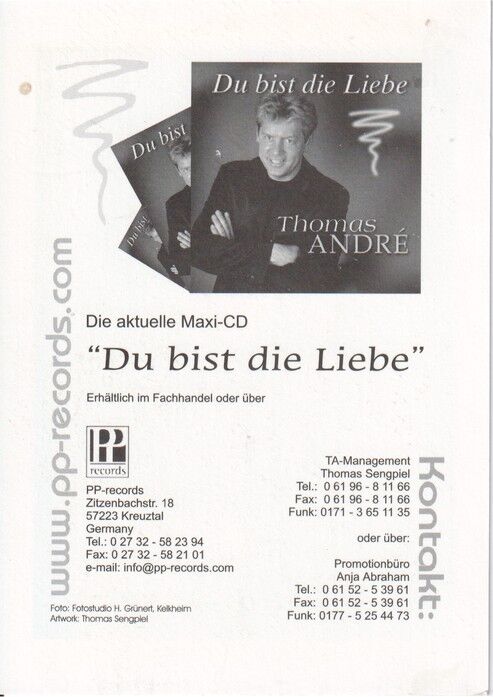 Autogramm Schlager | Thomas ANDRE | 1999 "Du Bist Die Liebe" (Portrait Color PP)