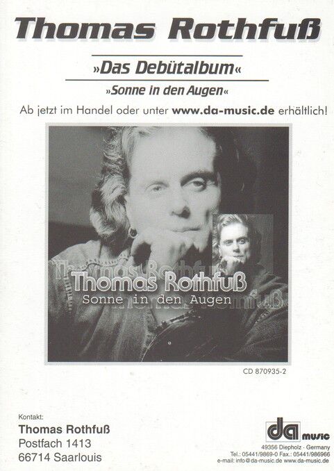 Autogramm Schlager | Thomas ROTHFUSS | 2001 "Sonne In Den Augen" (Portrait SW DA)