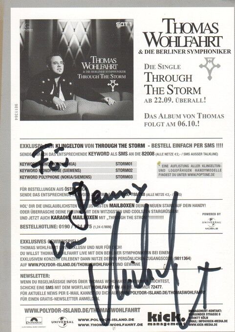 Autogramm Pop | Thomas WOHLFAHRT | 2003 "Through The Storm" (Portrait Color Polydor)