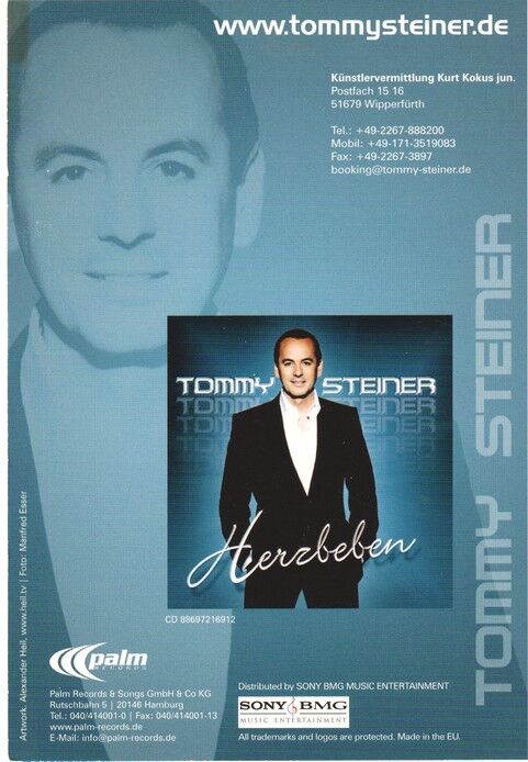 Autogramm Schlager | Tommy STEINER | 2008 "Herzbeben" (Portrait Color Palm)