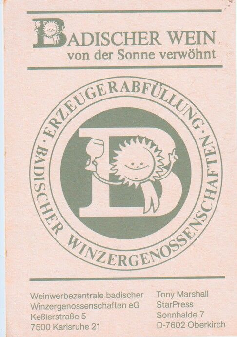 Autogramm Schlager | Tony MARSHALL | 1980er (Portrait Color) Badischer Wein