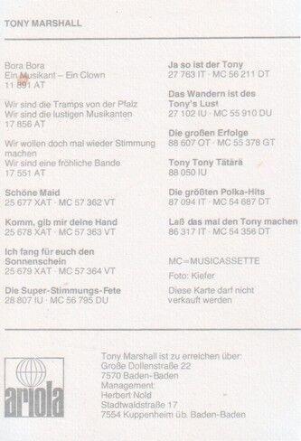 Autogramm Schlager | Tony MARSHALL | 1970er (Portrait Color Ariola) Diskografie
