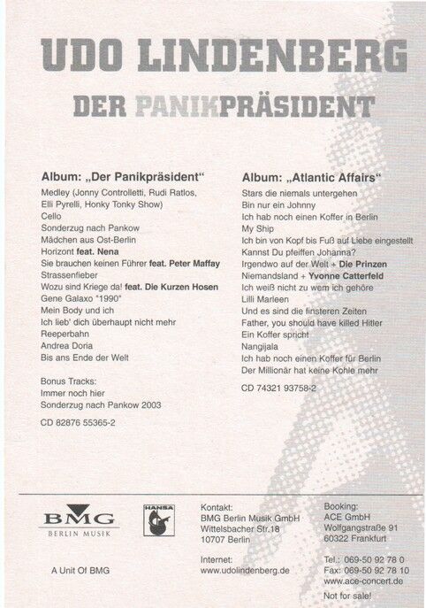 Autogramm Rock | Udo LINDENBERG | 2003 "Panikpräsident" (Portrait SW BMG)