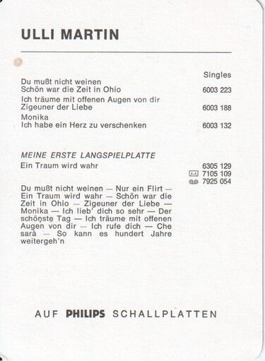 Autogramm Schlager | Ulli MARTIN | 1972 "Ein Traum Wird Wahr" (Portrait Color Philips)