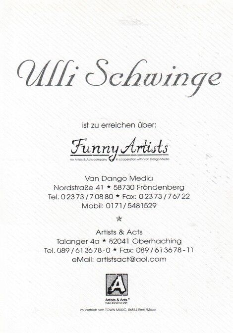 Autogramm Schlager | Ulli SCHWINGE | 2000er (Portrait Color Funny)