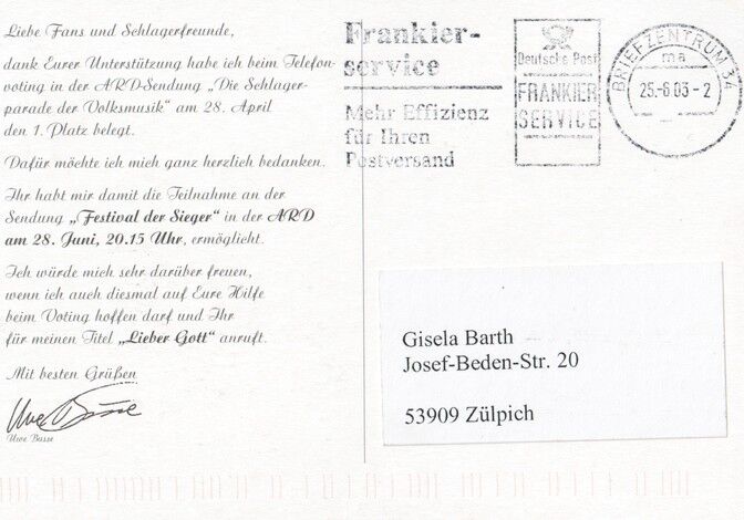 Autogramm Schlager | Uwe BUSSE | 2000er Druck (Kinderchor Color)