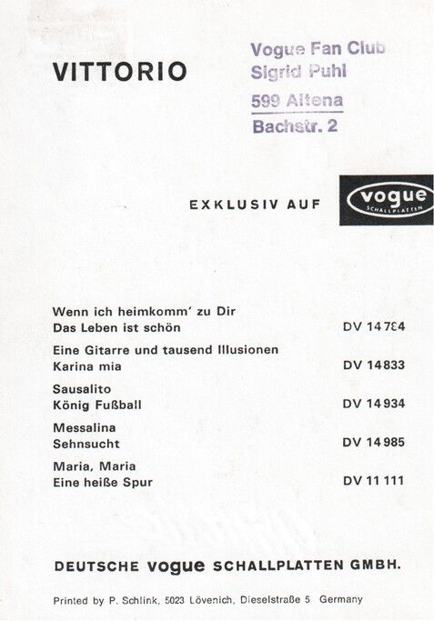 Autogramm Schlager | Vittorio CASAGRANDE | 1968 "Wenn Ich Heimkomm" (Portrait Color Vogue)