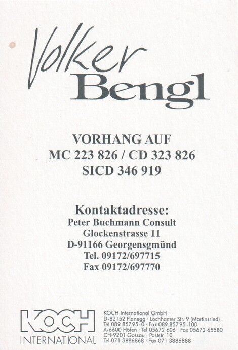 Autogramm Klassik | Volker BENGL | 1997 "Vorhang Auf" (Portrait Color Koch)