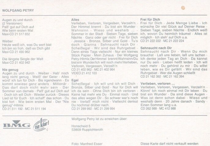 Autogramm Schlager | Wolfgang PETRY | 1997 "Augen Zu Und Durch" (Portrait Color BMG)