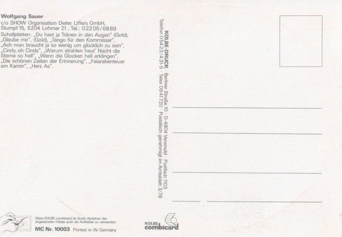 Autogramm Schlager | Wolfgang SAUER | 1970er (Portrait Color Kolbe)