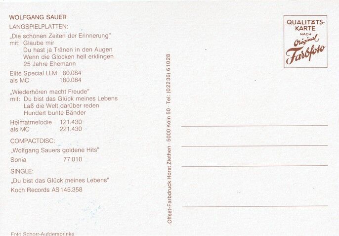 Autogramm Schlager | Wolfgang SAUER | 1990er (Portrait Color Schorr)