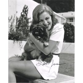 Autogramm Film (USA) | Lana TURNER | 1970er Foto (Portrait SW XL mit Hund)