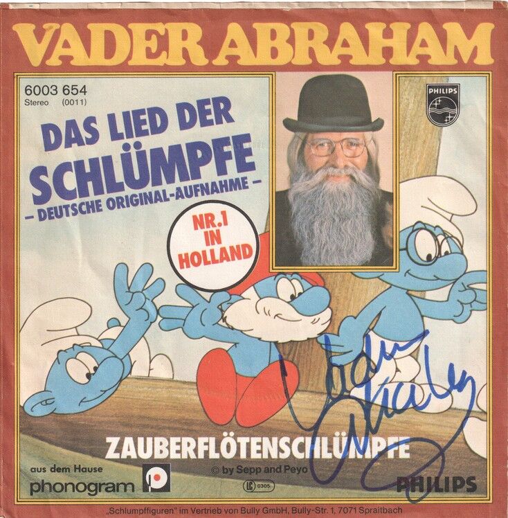 Autogramm Musik | VADER ABRAHAM | 1977 "Lied Der Schlümpfe" (Plattencover)