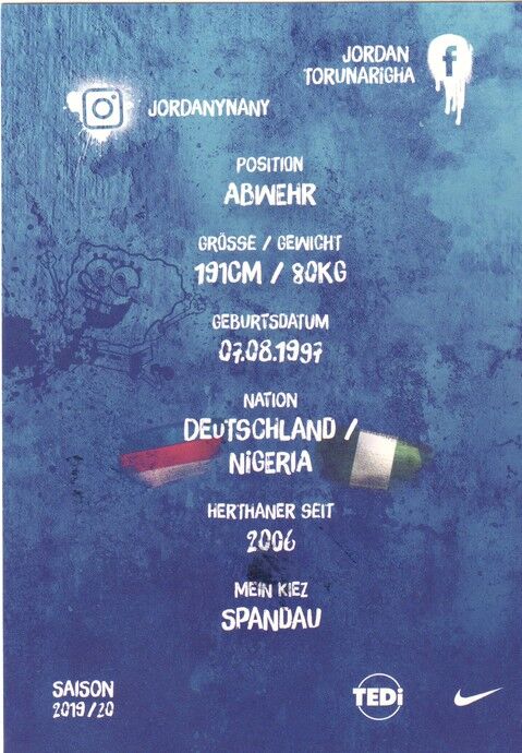 Autogramm Fussball | Hertha BSC Berlin | 2019 | Jordan TORUNARIGHA
