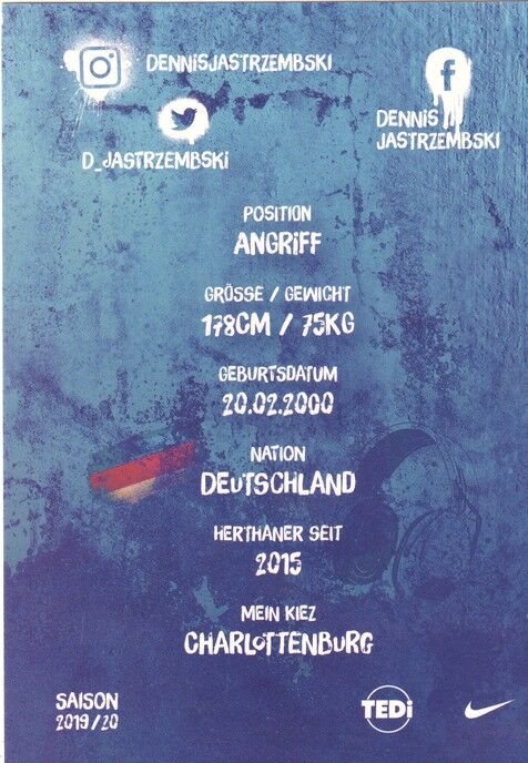 Autogramm Fussball | Hertha BSC Berlin | 2019 | Dennis JASTRZEMBSKI