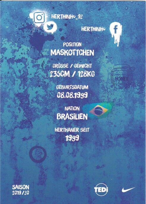 Autogramm Fussball | Hertha BSC Berlin | 2019 | HERTHINHO (Maskottchen)