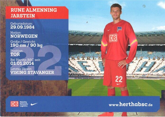 Autogramm Fussball | Hertha BSC Berlin | 2014 | Rune JARSTEIN