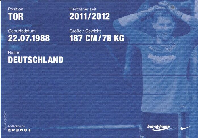 Autogramm Fussball | Hertha BSC Berlin | 2017 | Thomas KRAFT