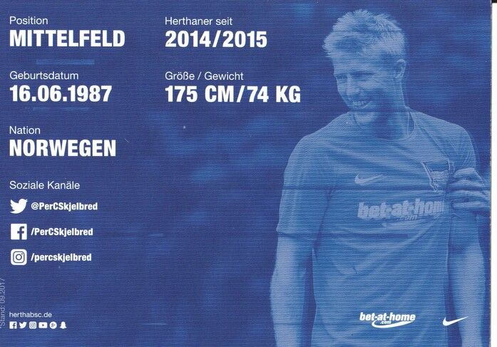 Autogramm Fussball | Hertha BSC Berlin | 2017 | Per Ciljan SKJELBRED