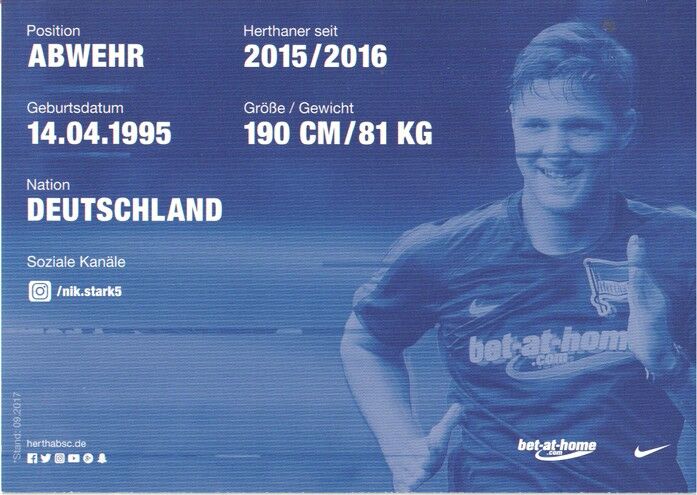 Autogramm Fussball | Hertha BSC Berlin | 2017 | Niklas STARK