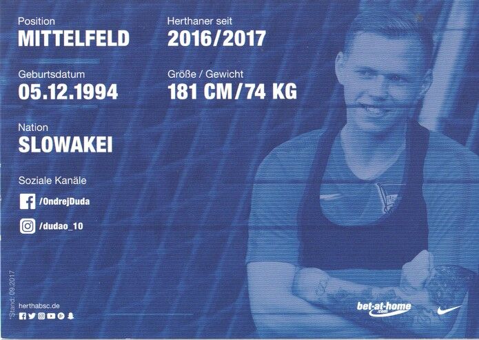 Autogramm Fussball | Hertha BSC Berlin | 2017 | Ondrej DUDA