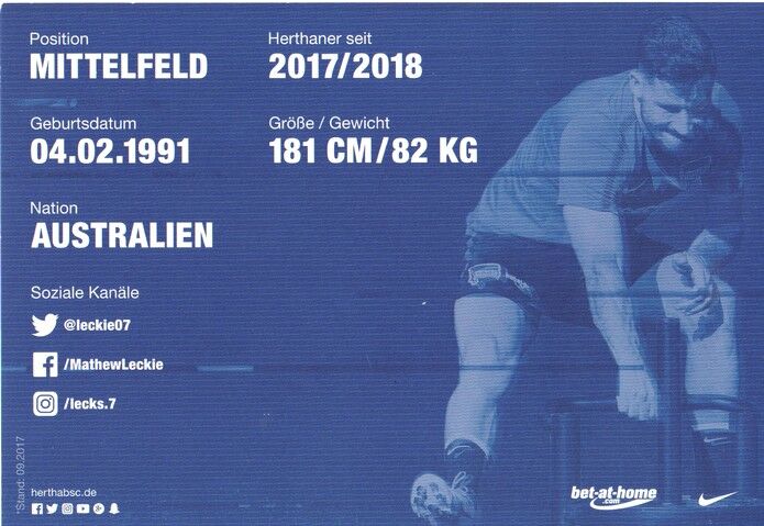 Autogramm Fussball | Hertha BSC Berlin | 2017 | Mathew LECKIE