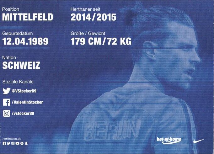 Autogramm Fussball | Hertha BSC Berlin | 2017 | Valentin STOCKER