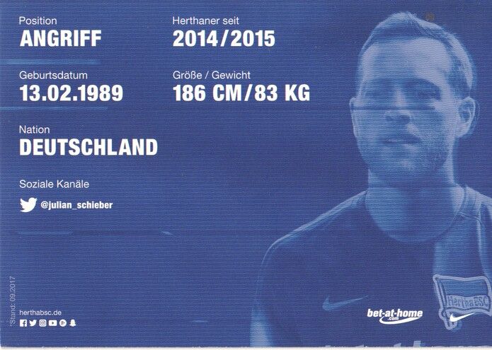 Autogramm Fussball | Hertha BSC Berlin | 2017 | Julian SCHIEBER