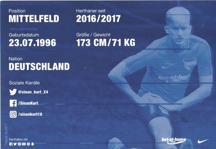 Autogramm Fussball | Hertha BSC Berlin | 2017 | Sinan KURT