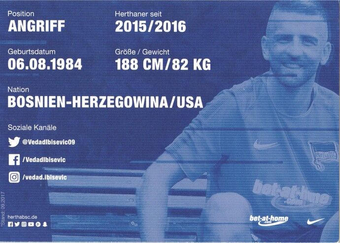 Autogramm Fussball | Hertha BSC Berlin | 2017 | Vedad IBISEVIC