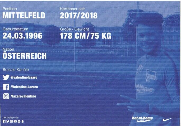 Autogramm Fussball | Hertha BSC Berlin | 2017 | Valentino LAZARO