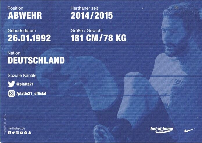 Autogramm Fussball | Hertha BSC Berlin | 2017 | Marvin PLATTENHARDT