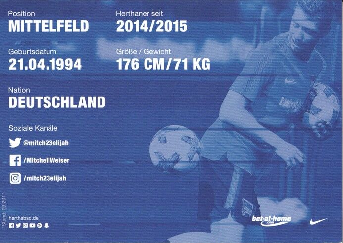 Autogramm Fussball | Hertha BSC Berlin | 2017 | Mitchell WEISER