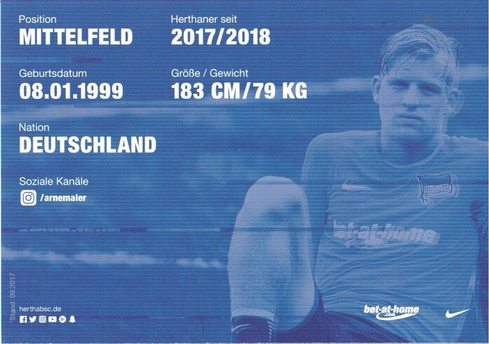 Autogramm Fussball | Hertha BSC Berlin | 2017 | Arne MAIER