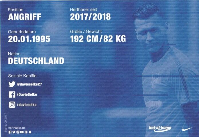 Autogramm Fussball | Hertha BSC Berlin | 2017 | Davie SELKE