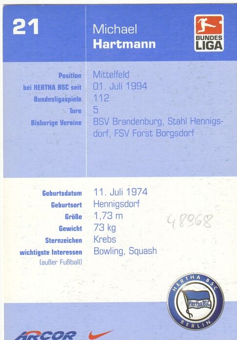 Autogramm Fussball | Hertha BSC Berlin | 2002 | Michael HARTMANN