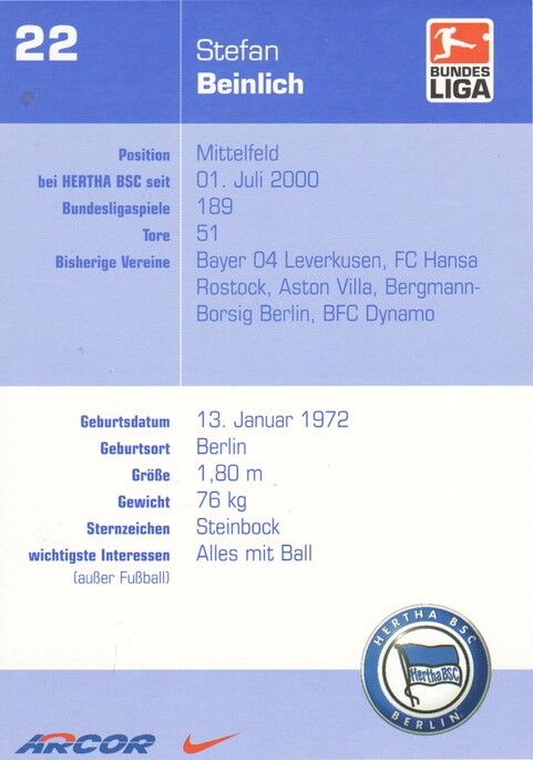 Autogramm Fussball | Hertha BSC Berlin | 2002 | Stefan BEINLICH