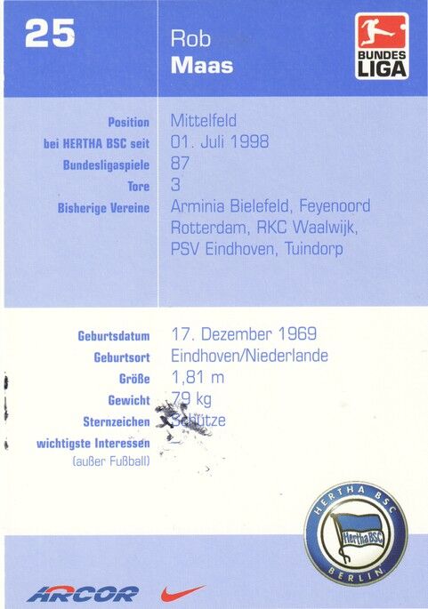 Autogramm Fussball | Hertha BSC Berlin | 2002 | Rob MAAS