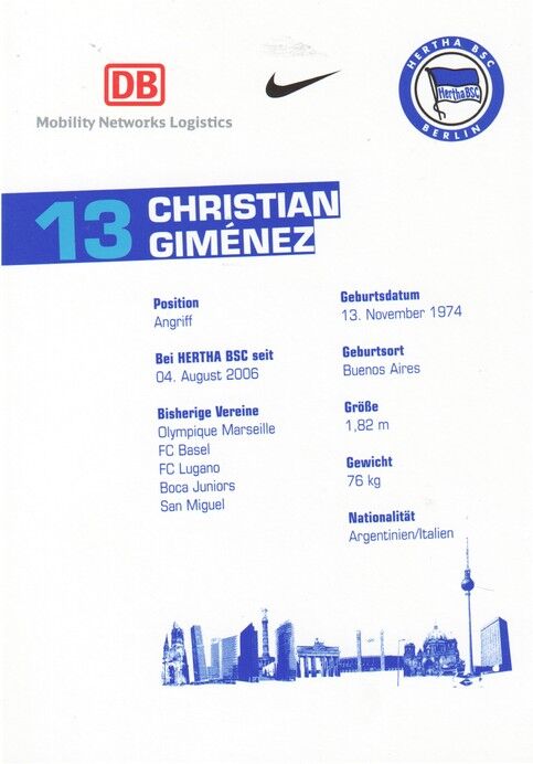 Autogramm Fussball | Hertha BSC Berlin | 2006 | Christian GIMENEZ