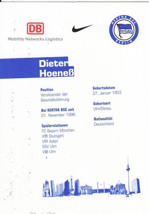 Autogramm Fussball | Hertha BSC Berlin | 2006 | Dieter HOENESS