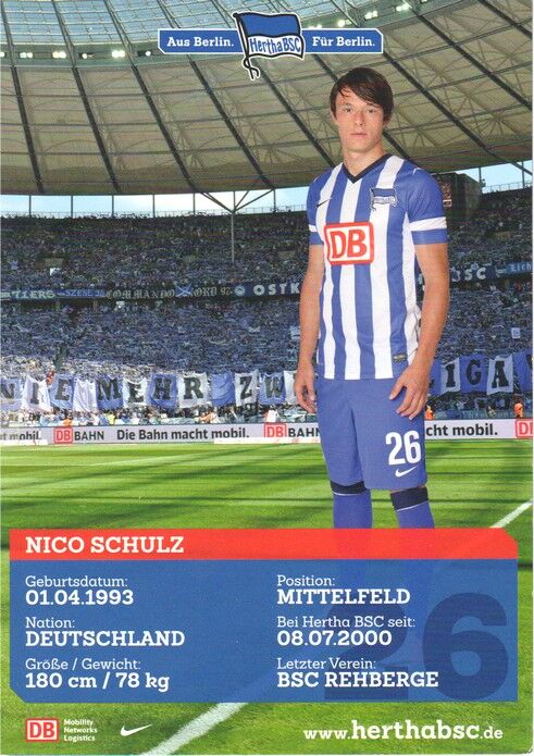 Autogramm Fussball | Hertha BSC Berlin | 2013 | Nico SCHULZ
