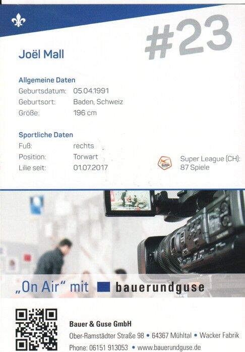 Autogramm Fussball | SV Darmstadt 98 | 2017 | Joel MALL