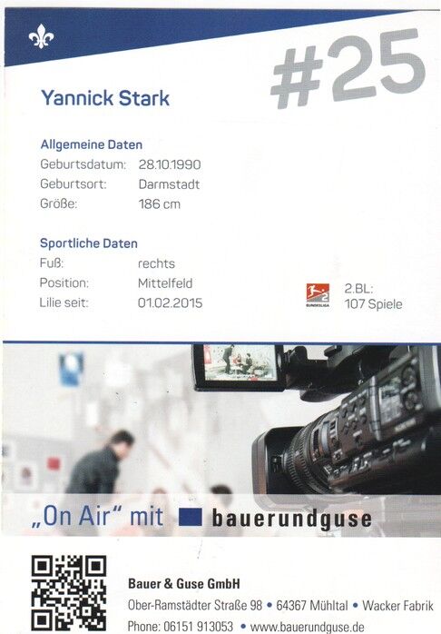 Autogramm Fussball | SV Darmstadt 98 | 2017 | Yannick STARK