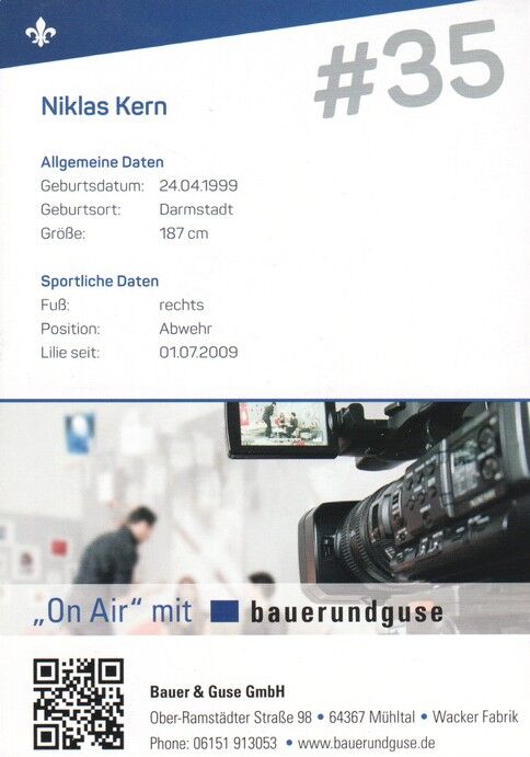 Autogramm Fussball | SV Darmstadt 98 | 2017 | Niklas KERN
