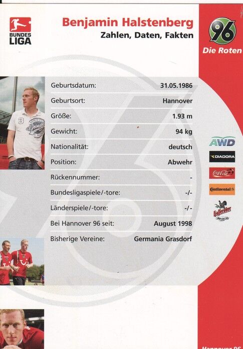 Autogramm Fussball | Hannover 96 | 2005 | Benjamin HALSTENBERG