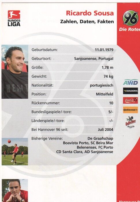 Autogramm Fussball | Hannover 96 | 2005 | Ricardo SOUSA