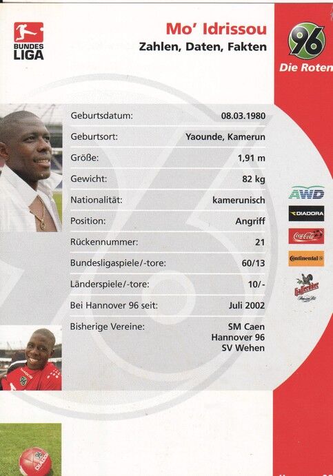 Autogramm Fussball | Hannover 96 | 2005 | Mo IDRISSOU