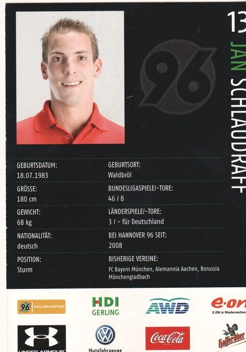 Autogramm Fussball | Hannover 96 | 2008 | Jan SCHLAUDRAFF