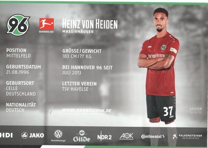 Autogramm Fussball | Hannover 96 | 2018 | Noah SARENREN BAZEE