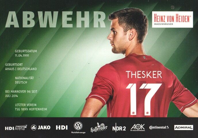 Autogramm Fussball | Hannover 96 | 2014 | Stefan THESKER